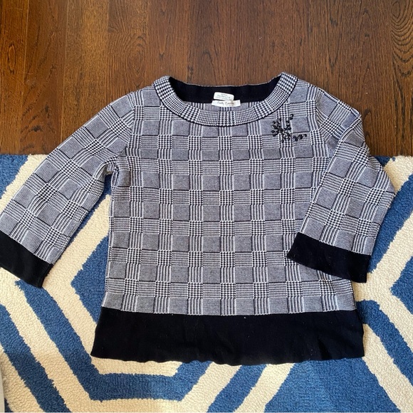 🔘 BETTY BARCLAY BLACK WHITE HOUNDSTOOTH PLAID KNIT SWEATER! - Picture 6 of 12